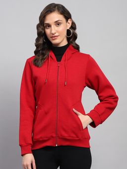 Monte Carlo - Women's Solid Red Hooded Full Sleeve Sweatshirt