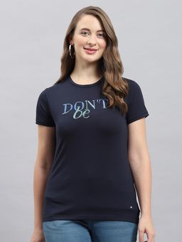 Monte Carlo - Women's Solid Blue Round Neck Half Sleeve T-Shirt