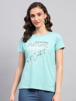 Monte Carlo - Women's Printed Blue Round Neck Half Sleeve T-Shirt