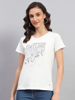 Monte Carlo - Women's Printed White Round Neck Half Sleeve T-Shirt