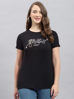 Monte Carlo - Women's Solid Black Round Neck Half Sleeve T-Shirt
