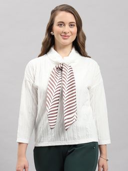 Monte Carlo - Women's Solid White High Neck Three Fourth Sleeve Top