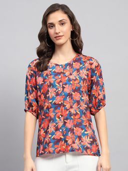 Monte Carlo - Women's Floral Multi Color Round Neck Half Sleeve Top