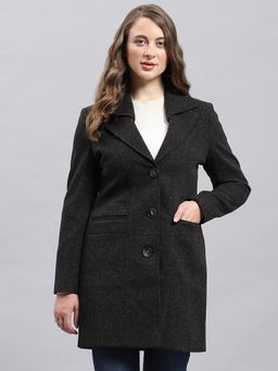 Monte Carlo - Women's Solid Dark Grey Notch Lapel Full Sleeve Coat