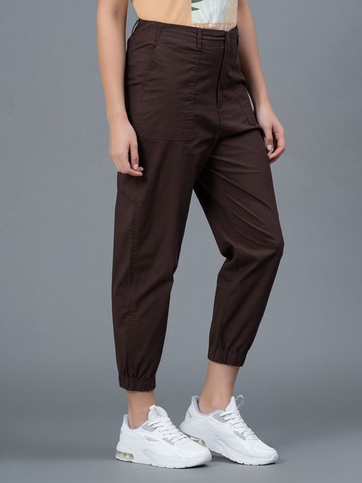 Buy Mode By Red Tape Dark Brown Solid Cotton Spandex Womens Jogger
