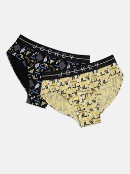 Jockey - NB01 Boys Cotton Elastane Printed Brief - Black & Mellow Yellow (Pack of 2)