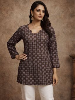 Odette - Women Brown Silk Blend Floral Kurti
