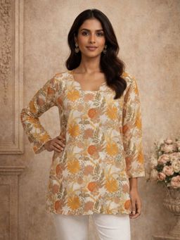 Odette - Multi-Color Silk Blend Floral Kurti