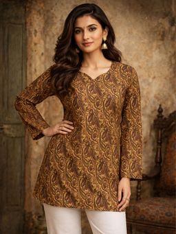 Odette - Women Brown Silk Blend Paisley Kurti