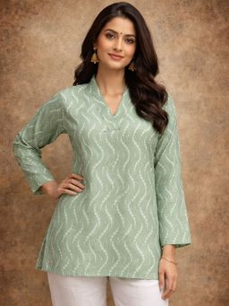 Odette - Green Silk Blend Geometric Kurti