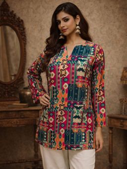 Odette - Multi-Color Silk Blend Geometric Kurti