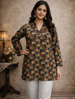 Odette - Multi-Color Silk Blend Checks Kurti