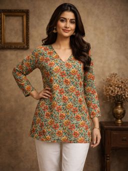 Odette - Multi-Color Women Silk Blend Floral Kurti