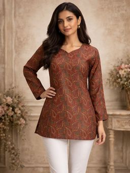 Odette - Brown Silk Blend Paisley Kurti