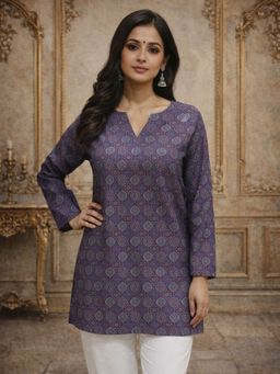 Odette - Purple Silk Blend Floral Kurti