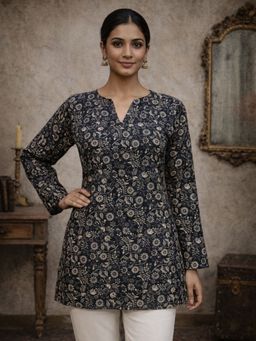 Odette - Black Silk Blend Floral Kurti