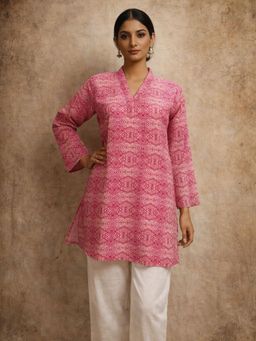 Odette - Pink Silk Blend Geometric Kurti