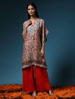 HOUSE OF KARI - Orange Cotton Chikankari Kaftan