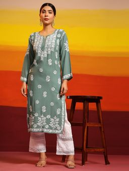 HOUSE OF KARI - Pista Green Cotton Chikankari Kurta
