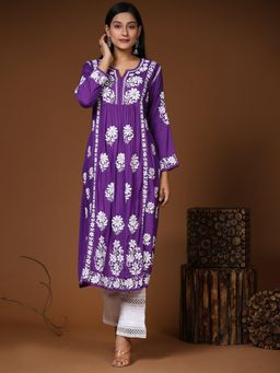 HOUSE OF KARI - Purple Viscose Rayon Chikankari Kurta