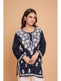 HOUSE OF KARI - Navy Blue Saba Rayon Chikankari Kurta