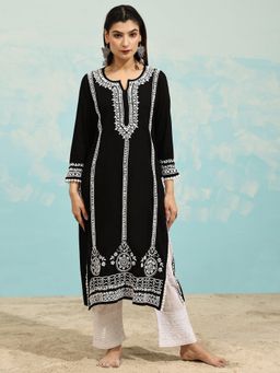 HOUSE OF KARI - Women Samma Black Rayon Chikankari Kurta