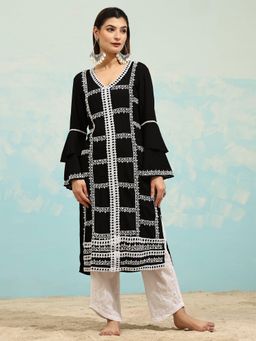 HOUSE OF KARI - Samma Black Rayon Chikankari Kurta
