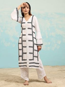 HOUSE OF KARI - White Women Rayon Chikankari Kurta