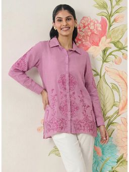 Lakshita - Women Light Pink Embroidered Cotton Blend Shirt Style Tunic
