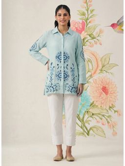 Lakshita - Women Blue Embroidered Cotton Blend Shirt Style Tunic
