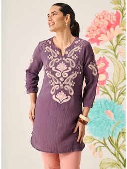 Lakshita - Women Purple Cotton Blend Embroidered Tunic
