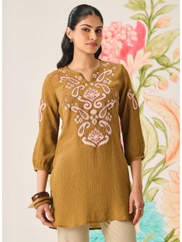 Lakshita - Women Olive Cotton Blend Embroidered Tunic