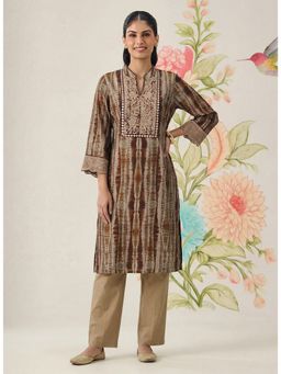 Lakshita - Brown Embroidered Chanderi Straight Kurta