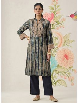 Lakshita - Blue Embroidered Chanderi Straight Kurta