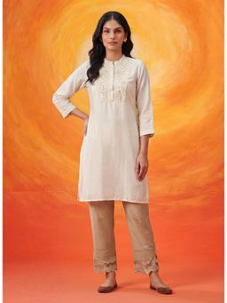 Lakshita - Ivory Embroidered Silk Kurti