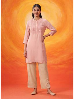 Lakshita - Baby Pink Embroidered Silk Kurti