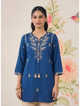 Lakshita - Blue Cotton Blend Embroidered Kurti