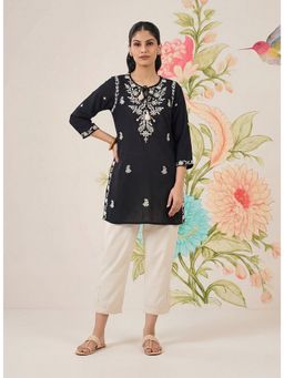 Lakshita - Black Cotton Blend Embroidered Kurti