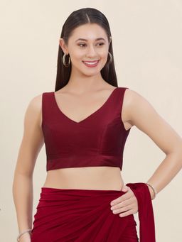 VAMAS - THE DESIGNER BLOUSES - Women Dark Maroon Tafeta Silk Solid Stitched Blouse