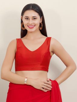 VAMAS - THE DESIGNER BLOUSES - Red Tafeta Silk Solid Stitched Blouse