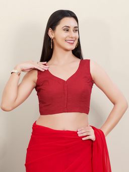 VAMAS - THE DESIGNER BLOUSES - Maroon Cotton Solid Stitched Blouse