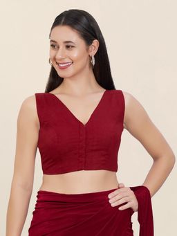 VAMAS - THE DESIGNER BLOUSES - Red Cotton Solid Stitched Blouse