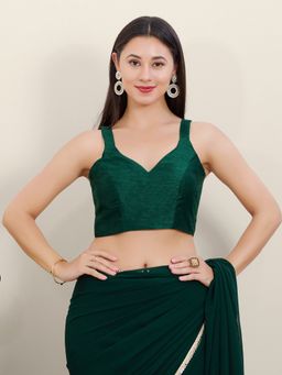 VAMAS - THE DESIGNER BLOUSES - Bottle Green Mulbury Silk Solid Stitched Blouse