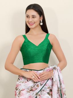 VAMAS - THE DESIGNER BLOUSES - Green Mulbury Silk Solid Stitched Blouse