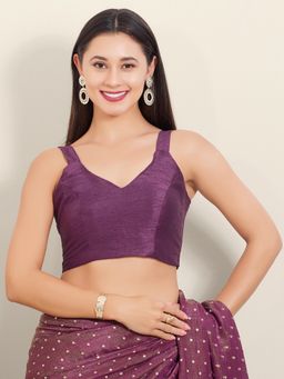 VAMAS - THE DESIGNER BLOUSES - Wine Mulbury Silk Solid Stitched Blouse