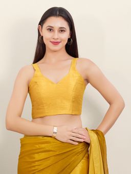 VAMAS - THE DESIGNER BLOUSES - Yellow Mulbury Silk Solid Stitched Blouse