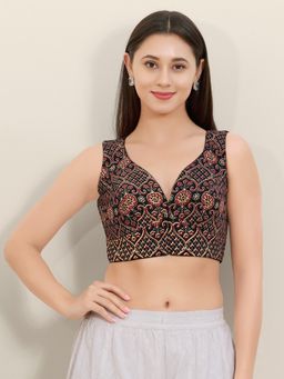 VAMAS - THE DESIGNER BLOUSES - Black Cotton Floral Stitched Blouse