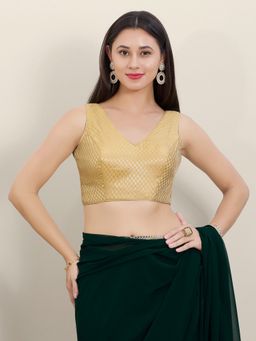 VAMAS - THE DESIGNER BLOUSES - Light Gold Brocade Woven Stitched Blouse