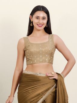 VAMAS - THE DESIGNER BLOUSES - Dark Gold Tissue Woven Stitched Blouse