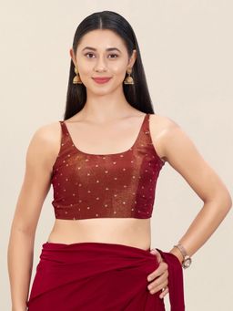 VAMAS - THE DESIGNER BLOUSES - Maroon Tissue Embroidered Stitched Blouse